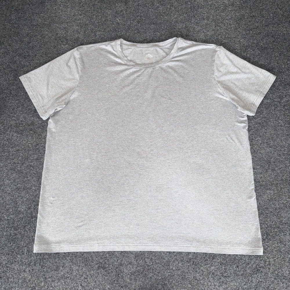 Alo Yoga Mens 2XL Grey Crew Neck Short Sleeve T-Shirt Athletic Activewear Tee